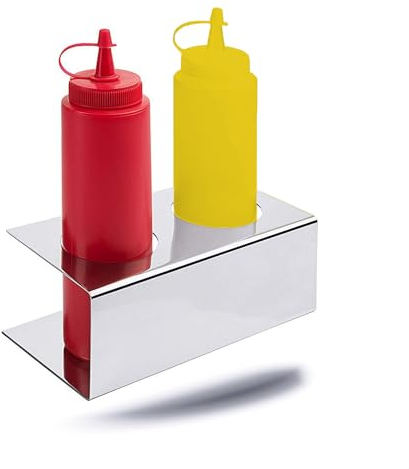 Kerafactum Profi Halter Ständer aus Edelstahl für Quetschflaschen Set für 2 Dosierflaschen Dressing Shaker Dressingshaker Kunststoff 0,25 L Majonaise Senf Ketschup BBQ Sauce Imbiss Squeezeflasche