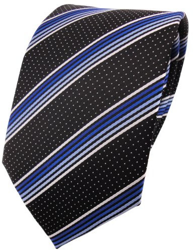 TigerTie Designer Krawatte in blau hellblau silberweiss schwarz gestreift