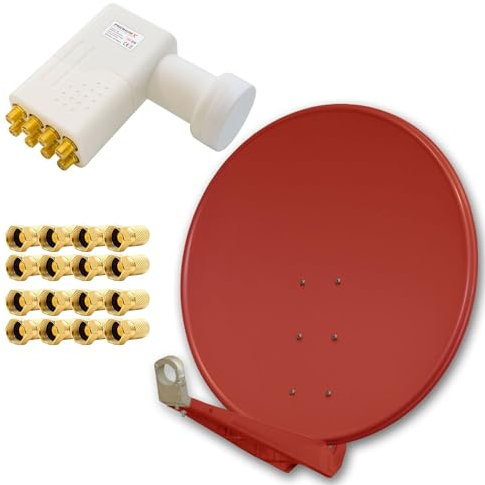 Premium X DELUXE100 Aluminium 100cm Digital SAT Schüssel Spiegel in Ziegelrot für HDTV HD+ 3D + LNB Octo WE 0,1 dB PXO-08 zum Direktanschluss von 8 Teilnehmern + 16x F-Stecker
