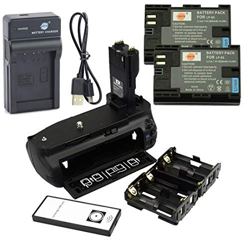 DSTE IR Remote BG-E7H Poignée Batterie + 2X LP-E6 Batterie + USB Chargeur Compatible pour Canon EOS 7D