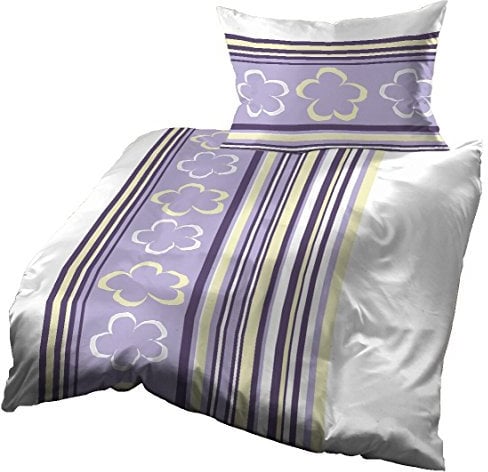 Gerald Wittmann Bettwäsche 140x200 cm + 70x90 cm, Baumwolle Renforce, Wolken Lila Beige Weiß