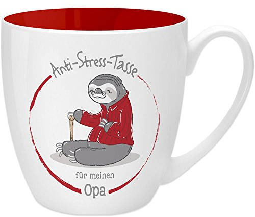 GRUSS & CO 45506 - Tazza anti-stress per nonno, 45 cl, idea regalo, in porcellana New Bone Cina, 9,5 cm, colore: rosso