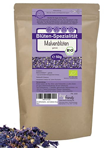 direct&friendly | 50g | blaue Bio Malvenblüten | großblättrig | Malventee | ganze Blüten getrocknet