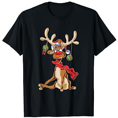 Lustiges Rentier Weihnachten - Christmas Geweih Kurzarm T-Shirt