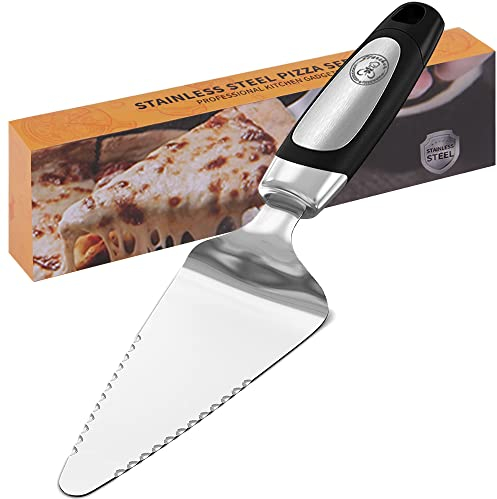 Starchef Pelle à tarte à pizza, découpeuse, trancheuse, spatule de coupe, spatule, design à double lame, poignée douce, acier inoxydable, argent/noir (25 cm)
