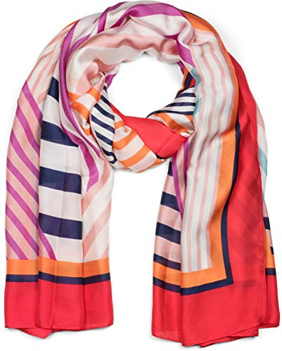 styleBREAKER Damen Schal leicht und seidig mit gestreiften geometrischen Flächen, Stola, Halstuch, Tuch 01016198, Farbe:Rot