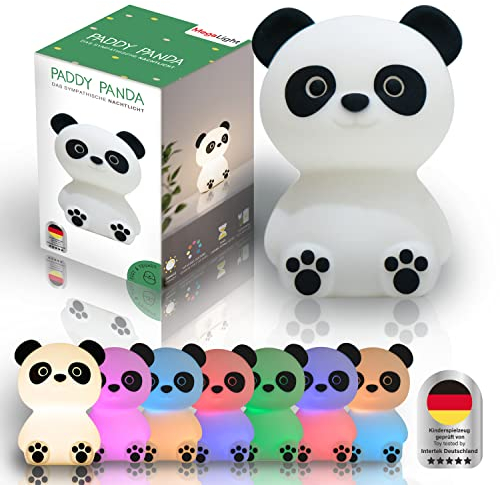 MegaLight LED Nachtlicht Kinder RGB-Farbwechsel | Nachtlicht Baby ohne verschluckbare Kleinteile | Stilllicht dimmbar Timer | Nachtlampe für Kinderzimmer Touch USB | Paddy Panda