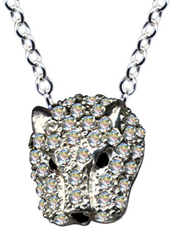 Halskette mit Panther Anhänger/Echt Silber 925 mit Zirkonia/Klassik Collier/Steinfarbe: klar Weiss schwarz/modern cool trendy hip/Online Shop Schmuck kaufen / 54063