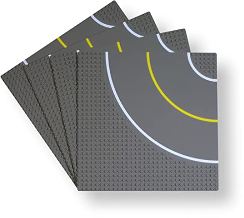 WANGE Placa Base clásica para Bloques de construcción. Compatible con Las Principales Marcas. 25 x 25 cm., 32 x 32 Puntos. 4 Placas de Carretera en Curva.