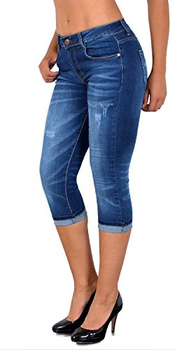 ESRA Capri Jeans Damen Sommer 3/4 Hose Damen High Waist Jeans hoher Bund bis Übergröße J740