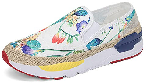 Dannto Mocasines de mujer con estampado sin cordones para caminar, zapatillas de deporte de moda ligeras para mujer, Blanco, 38 EU