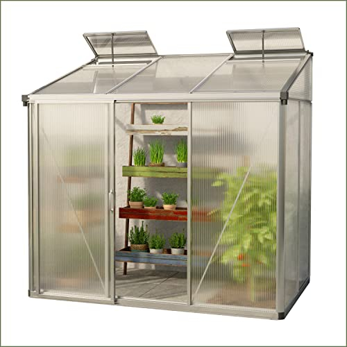 GFP Gewächshaus Anlehngewächshaus Eden 23 aus Alu - 222x147 cm - 10 mm Polycarbonat Doppelstegplatten Transparent