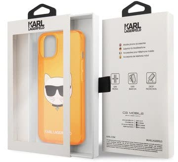 Karl Lagerfeld KLHCP13SCHTRO Hülle für iPhone 13 Mini 5,4 orange Glitter Choupette Fluo