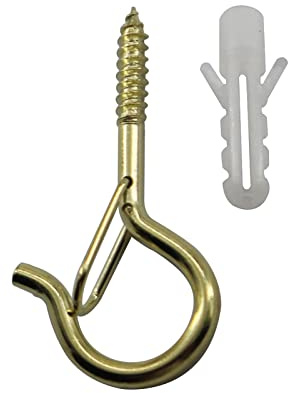 Zerniple Q Shaped Hanger Hooks Golden Screw Hooks with Safety Buckle for Hanging Lights Flower Pots (20 Pieces)