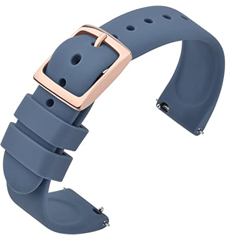 ANNEFIT Uhrenarmband 18mm Silikon, Schnellverschluss Kautschuk Armband mit Roségold Schnalle für Herren Damen (Blau)