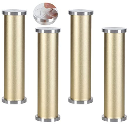 Lot de 4 pieds de table basse en verre réglables Pattes de Armoires aluminium Pas de poinçonnage Meubles Jambes Ponçage de l'or Pieds de support Métal meuble de salle de bain meuble TV (35cm)
