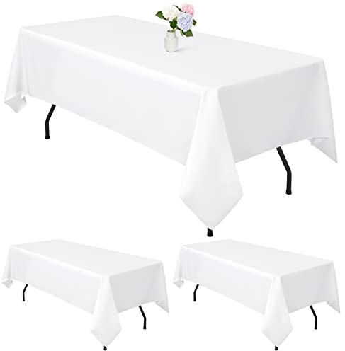 YMHPRIDE 3 Paquetes de manteles de poliéster Blanco de 152 x 259 cm, Ropa de Mesa Rectangular, Lavable, Bodas, Fiestas de cumpleaños, Eventos, Banquetes, mesas de Cena, Decorar