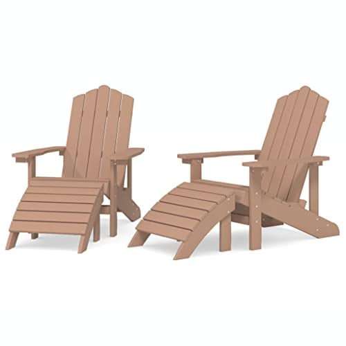 vidaXL 2X Adirondack Gartenstuhl Gartenmöbel Gartensessel Stuhl Terrassenstuhl Balkonstuhl Stühle Gartenstühle Sitzgarnitur mit Hockern HDPE Braun