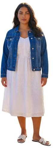 Roman Originals Jean Denim Jacket for Women UK Ladies 100% Cotton Summer Casual Stretch Crop Smart Utility Trucker Biker Fitted Vintage Wash Faded Classic Work Twill - Blue Plus - Size 16