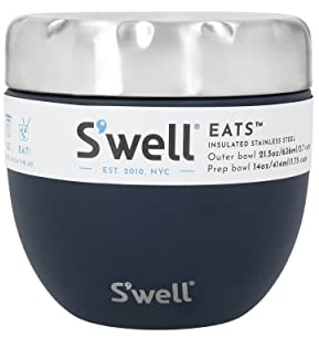 S'well Eats 2-in-1-Nahrungsschale mit Schraubdeckel, 636 ml, Azurit-Marmor, dreifach isolierte und auslaufsichere Trinkflasche für unterwegs, bis zu 11 Stunden kalt/7 Stunden heiß