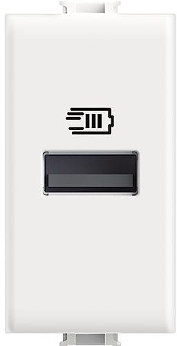 Bticino Cargador USB con una Entrada Tipo A, para Instalar en la Placa Matix, para Cargar un Dispositivo electrónico hasta 15W, 1 Plaza, Blanco