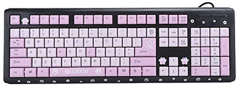 KIMISS Schwarz Rosa Tastatur, USB-Kabel, Ultradünne Tastatur, USB-Kabel, Ultradünn, Süßer Cartoon für Heimbüro, Laptop, Computer, Universell (Schwarz Rosa)
