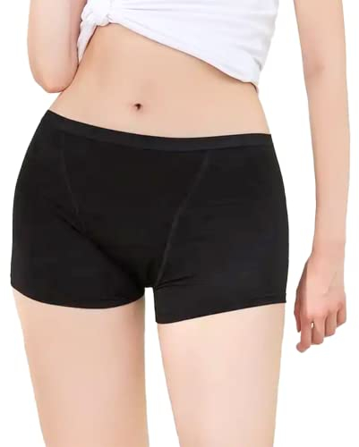 LIGNE V - Boxer Menstruel Femme - Short de Nuit Bambou & Coton - Culotte Menstruelle Taille Haute - Flux Extra Abondant - Lavable & Réutilisable - Adapté Aux Fuites Urinaires Légères & Postpartum S