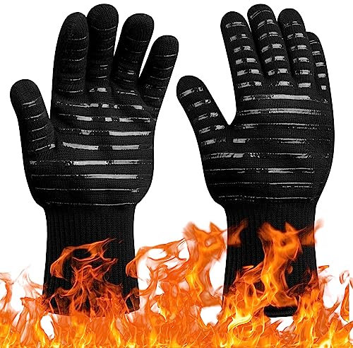 Flintronic Guantes Barbacoa, Guantes para Horno Resistentes al Calor hasta 800℃/1472℉, Guantes Cocina con Certificación EN407, Guantes para Parrilla, Hornear, Microondas, Parrilla-1 Par/Negro/34CM