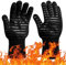Flintronic Guantes Barbacoa, Guantes para Horno Resistentes al Calor hasta 800℃/1472℉, Guantes Cocina con Certificación EN407, Guantes para Parrilla, Hornear, Microondas, Parrilla-1 Par/Negro/34CM