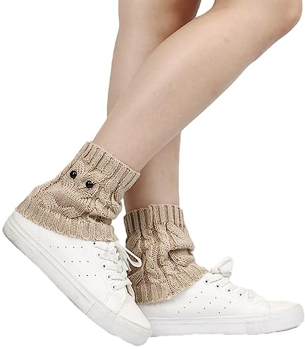 SHTGOI Damen Beinstulpen Knöchelwärmer Gestrickte BeinwäRmer Stulpen Kurz fußlose Beinsocken Winter Stricken Stulpen Eule Beinlinge Wolle BeinwäRmer Leg Warmers für Damen Mädchen 5 Paar Beige