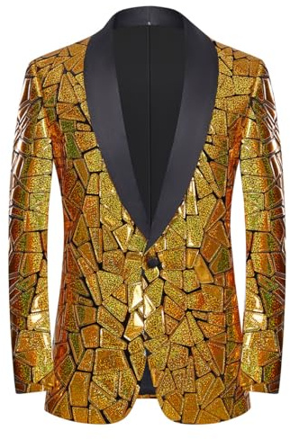 CARFFIV Machen Sie EIN mutiges Statement mit unserem Herren Pailletten Blazer.Perfekt für Hochzeiten,Partys,Gold,XS