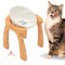Rênasci Ceramic Cat Bowl Bamboo Pet Food Adjustable Angle Suitable (Meow Rainbow)