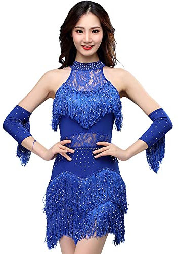 Rubruan Damen Latein Tanzkleid Kostüm - Modern Dance Walzer Tango Latin Swingtanz Party Salsa Tango Dekoration Zubehör Pailletten Milchseide Trikot Rock Frauen Kleider