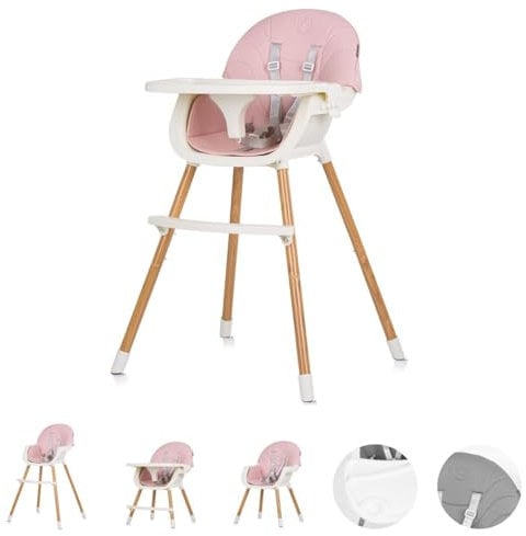 Chipolino Kinderhochstuhl Rio 2 in 1, Kinderstuhl rutschfeste Beine 5-Punkt-Gurt, Farbe:rosa