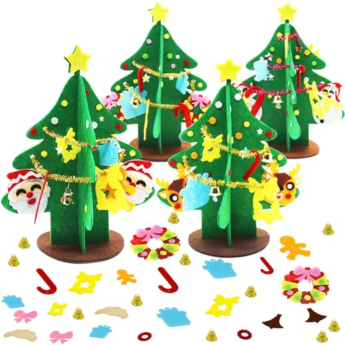 TaimeiMao 4 Stück Weihnachtsbaum Bastelset, DIY Filz Weihnachtsbaum Set, Weihnachtsdeko Basteln für Kinder, Weihnachtsbasteln Dekoration für Winter, Weihnachts Bastelsets