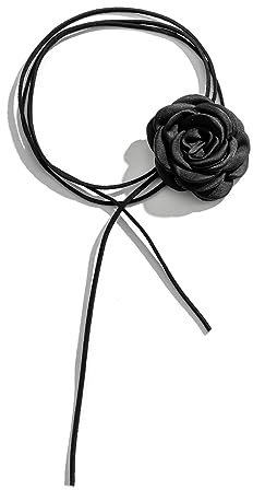 Clataly Handmade Rose Flower Collana Floral flanella Choker Collana Regolabile Wedding Bride Party Compleanno per le Donne Ragazze (Nero)