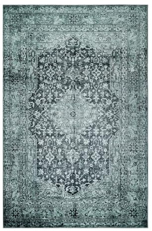 Moderner Kurzflor Teppich im orientalischen Design von WECONhome für Wohnzimmer, Schlafzimmer, Arbeitszimmer oder Kinderzimmer – 2nd Avenue (70 x 120 cm, grün)