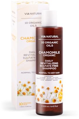 Biofresh cosmetics Champú de manzanilla orgánico Via Natural con 10 aceites orgánicos para el cabello – hombre y mujer, cabello normal a seco, cuidado del cabello, champú revitalizante diario, sin