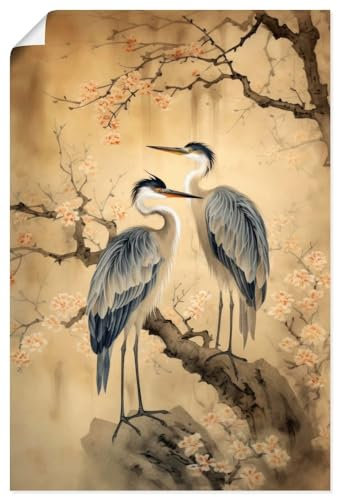ARTLAND Wanddeko Poster & Kunstdrucke Wandposter 80x120 cm Hochformat Asiatische Deko Kraniche Bäume Blumen Kirschblüten Vintage U4WB