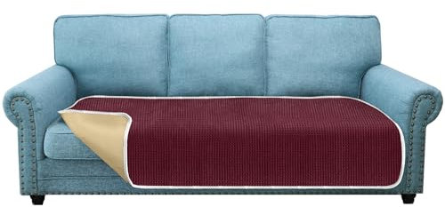 Granbest 2024 Neues Jacquard-Design Sofakissenbezüge, Anti-Falten, waschbar, Sofaschoner für Haustiere und Kinder (3-Sitzer, Weinrot)