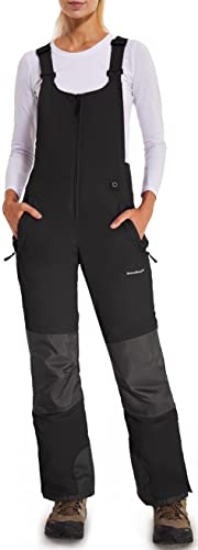 DAFENP Damen Skihose Latzhose Wasserdicht Softshellhose Overall Winter Warm Gefüttert Schneehose Snowboardhose mit Verstellbaren Hosenträgerhose HXK7664W-Black-L
