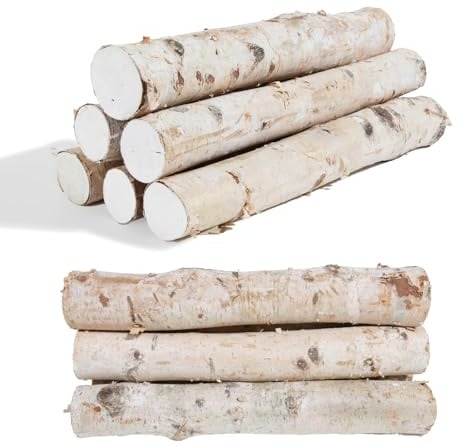 Paquete de 6 troncos decorativos de abedul natural para decoración, manualidades, bricolaje, troncos de abedul blanco para decoración de chimenea (troncos: 3.6 cm-6.6 cm de diámetro x 41.9 cm de