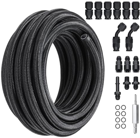 VEVOR 6-AN-Kraftstoffleitungssatz, 762 cm Kraftstoffschlauchsatz, 5/16-Nylon-Edelstahl-Geflecht-Kraftstoffleitungs-Öl-/Gas-/Diesel-Schlauchendstück-Anschlusssatz 15-teiliger Drehgelenk-Adaptersatz