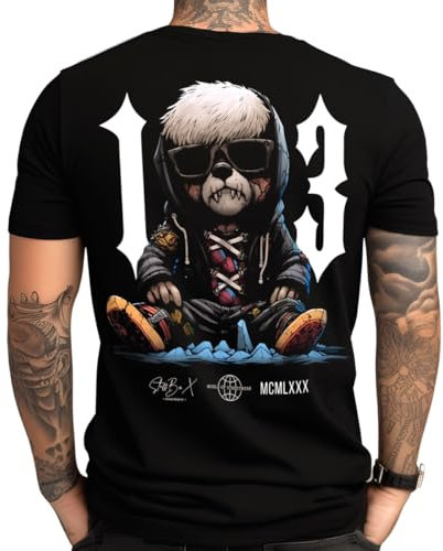 Stuff-Box Herren Rundhals Kurzarm Shirt Bear Hater schwarz STB-1084 (DE/NL/SE/PL, Alphanumerisch, XL, Regular, Regular, Schwarz)