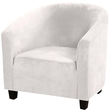 HOMECOVER Sesselschoner Elastisch Sesselhusse Sesselüberwurf Velours Sesselbezug mit Armlehnen Schonbezug für Clubsessel Für Einzelsofa Clubsessel Cocktailsessel-Weiß-Large
