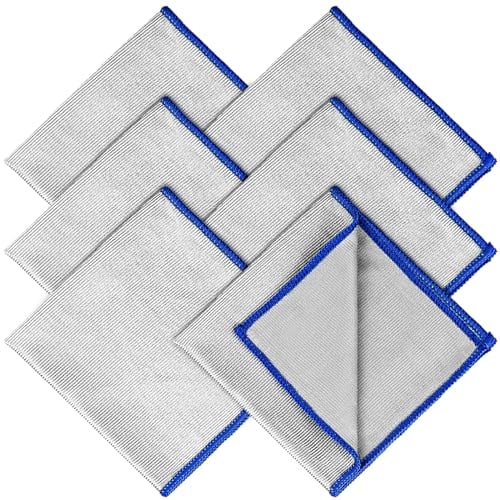 Ekedalen 6X Glastücher Mikrofaser Poliertücher Gläser Gastronomie, Glaspoliertücher Fenstertuch Streifenfrei, Mikrofasertücher Putztücher Reinigungstuch für Auto, Fenster, Spiegel, Bad, 30x30cm, Blau