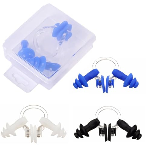 ZAMXHUG 3 Set Pinzas de Nariz para Natación Tapones con Tapones para Oídos - Pinzas de Nariz de Natación Entrenar y Buceo Pinzas, Silicona Impermeable Clip de Nariz, con Caja de Almacenamiento