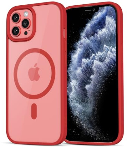 LoeoeL for iPhone 11 Pro Case Clear Mag Safe, Ultra Thin Slim Cover Magnetic Compatible with Magsafe Phone Case for Women Men Girl, Cute Soft TPU Silicone & Transparent Anti-Yellow Hard Plastic, Red