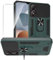 MIBZOR Cover Compatibile con ZTE Blade A34 (6.6), 1 Verde Case e 1 Pezzi Vetro Temperato Pellicola Protettiva, PC + TPU Custodia Antiurto con Staffa Ruotabile a 360°