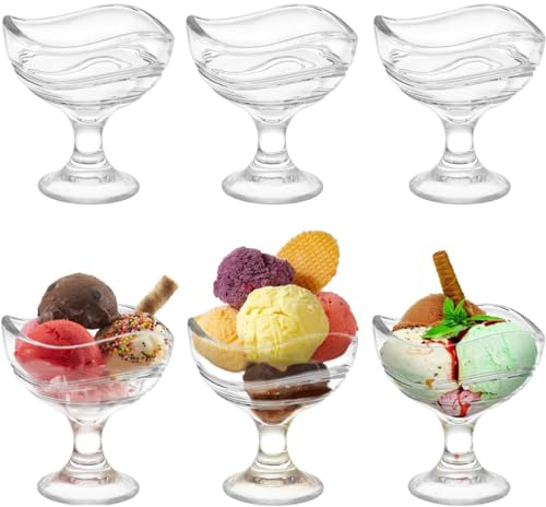 Coppe di Vetro per Gelato Confezione da 6 - Vetro Resistente e Trasparente, Lavabile in lavastoviglie, Design Moderno, Bicchieri per Dolci, Dessert e Frutta - Ideali per Eventi, Cene e Uso Quotidiano